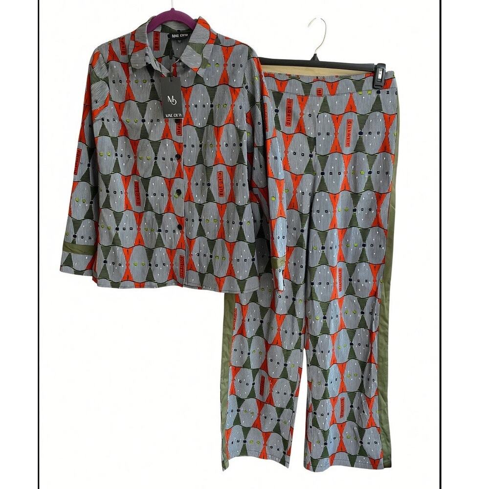 Mae Otti Eva African Print 2 Piece Pant Set Medium NWT Ankara Geometric Retro